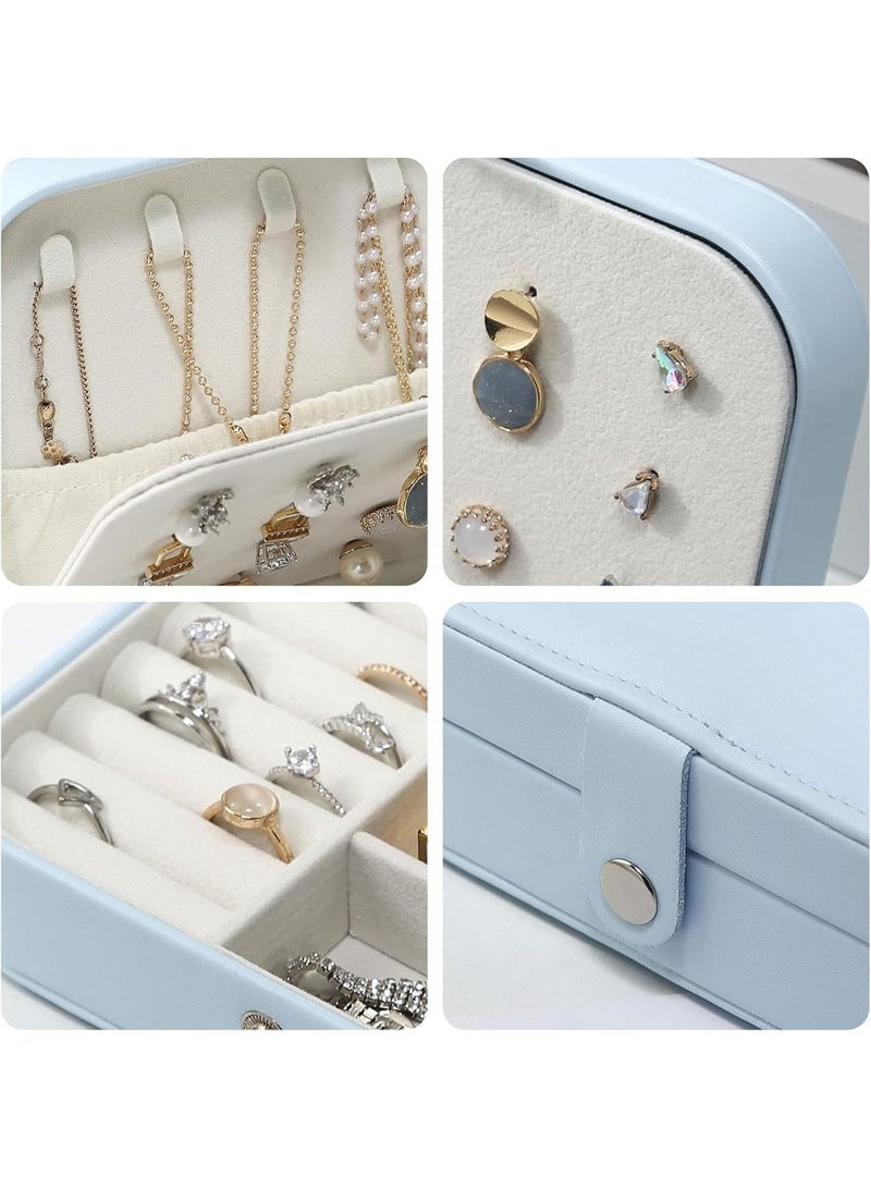 علبة مجوهرات سفر للنساء والبنات – منظم مجوهرات مزدوج الطبقة من الجلد الصناعي مع مرآة، علبة مجوهرات محمولة صغيرة لتخزين الخواتم والعقود والأساور والأقراط، تصميم أنيق للسفر والهدايا الفاخرة، منظم إكسسوارات نسائي، علبة مجوهرات للبنات، منظم مجوهرات محمول وعصري - Image 4